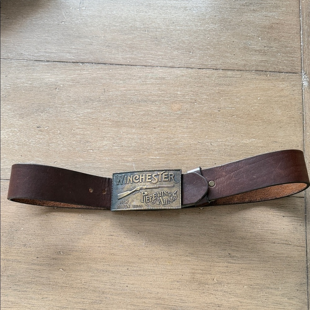 Winchester Leather Belt with Brass Buckle